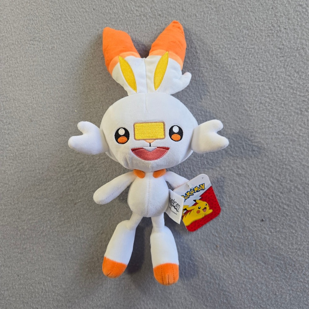 Pokemon Scorbunny Plush Unisex 11" White Orange Jazwares Galar Starter Toy NWT